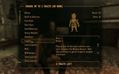 With the exception of Wild Wasteland, which has a less direct effect on gameplay, each trait modifies (and hampers) the Courier's statistics in some way; this can include Primary statistics, Derived statistics, or SPECIAL points and skills. . Best perks fallout new vegas